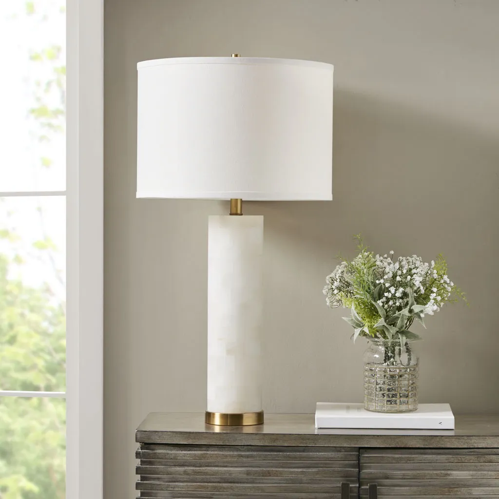 Hampton Hill Prague White/Gold Alabaster Table Lamp