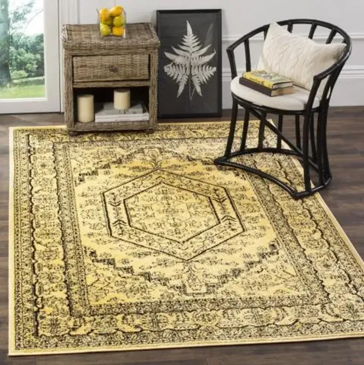 Adirondack Contemporary Gold / Black 4' X 4' Round Powerloomed Rug