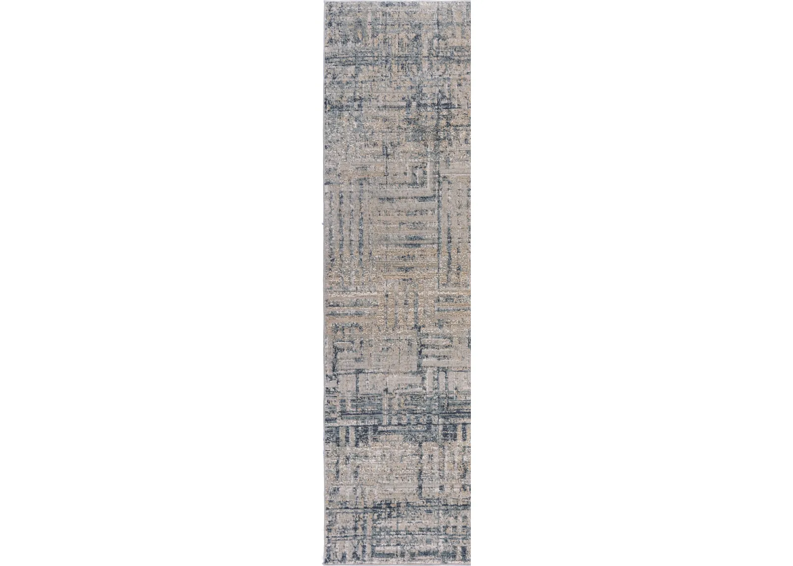 Imagica Neutral Distressed Geometric Wave Contemporary Runner Rug 2'2" x 7'7"