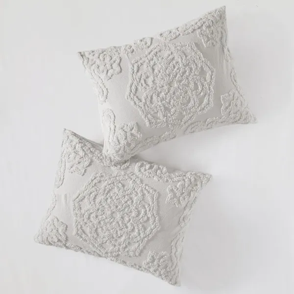 Madison Park Laetitia Grey 3-Piece Tufted Cotton Chenille Medallion Duvet Cover Set