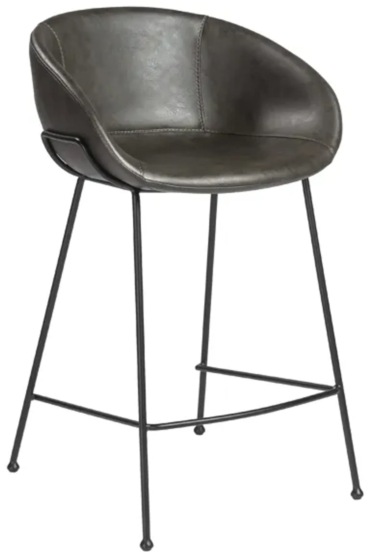 Zach-C Counter Stool with Dark Gray Leatherette and Matte Black Powder Coated Steel Frame and Legs - Set of 2