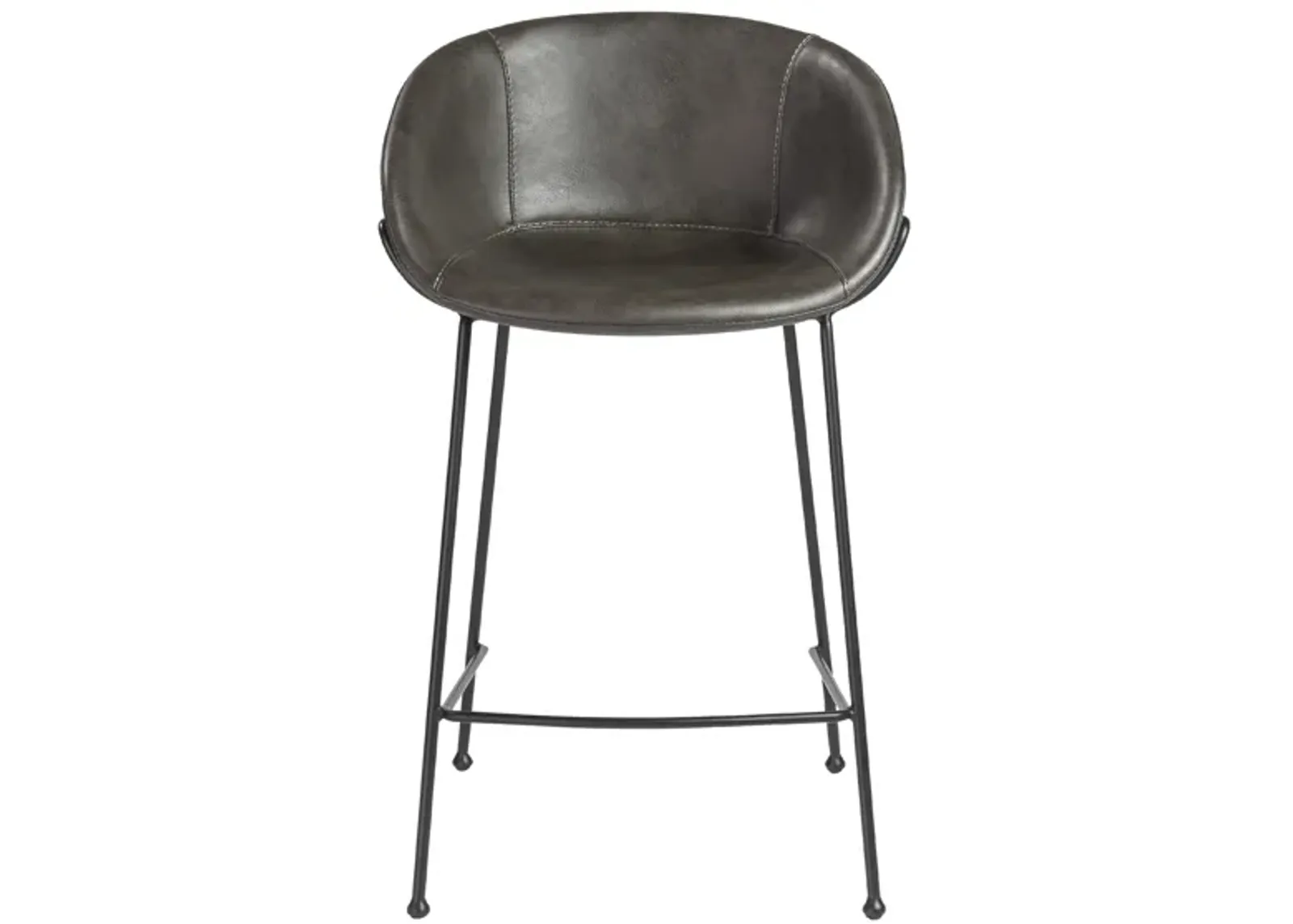 Zach-C Counter Stool with Dark Gray Leatherette and Matte Black Powder Coated Steel Frame and Legs - Set of 2