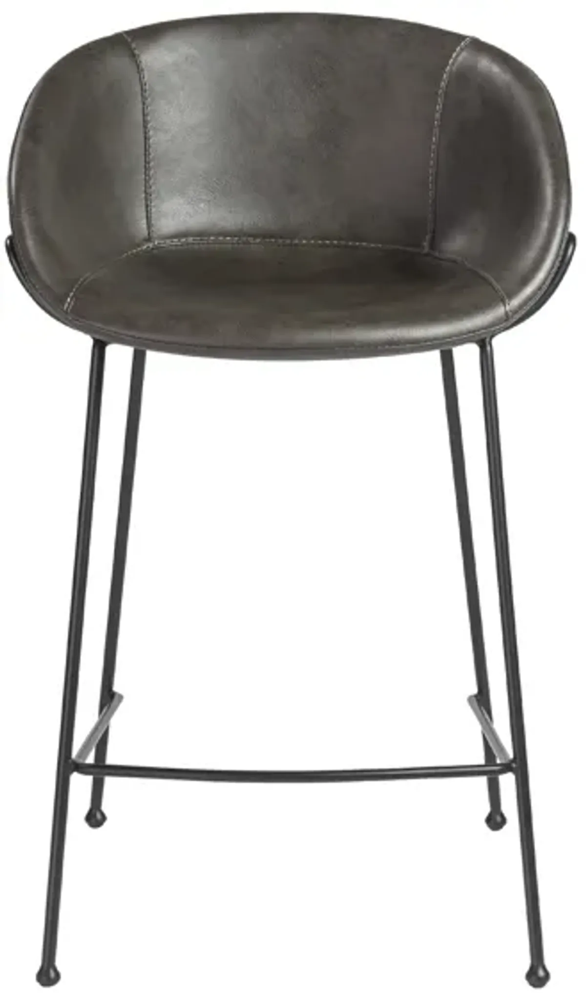 Zach-C Counter Stool with Dark Gray Leatherette and Matte Black Powder Coated Steel Frame and Legs - Set of 2