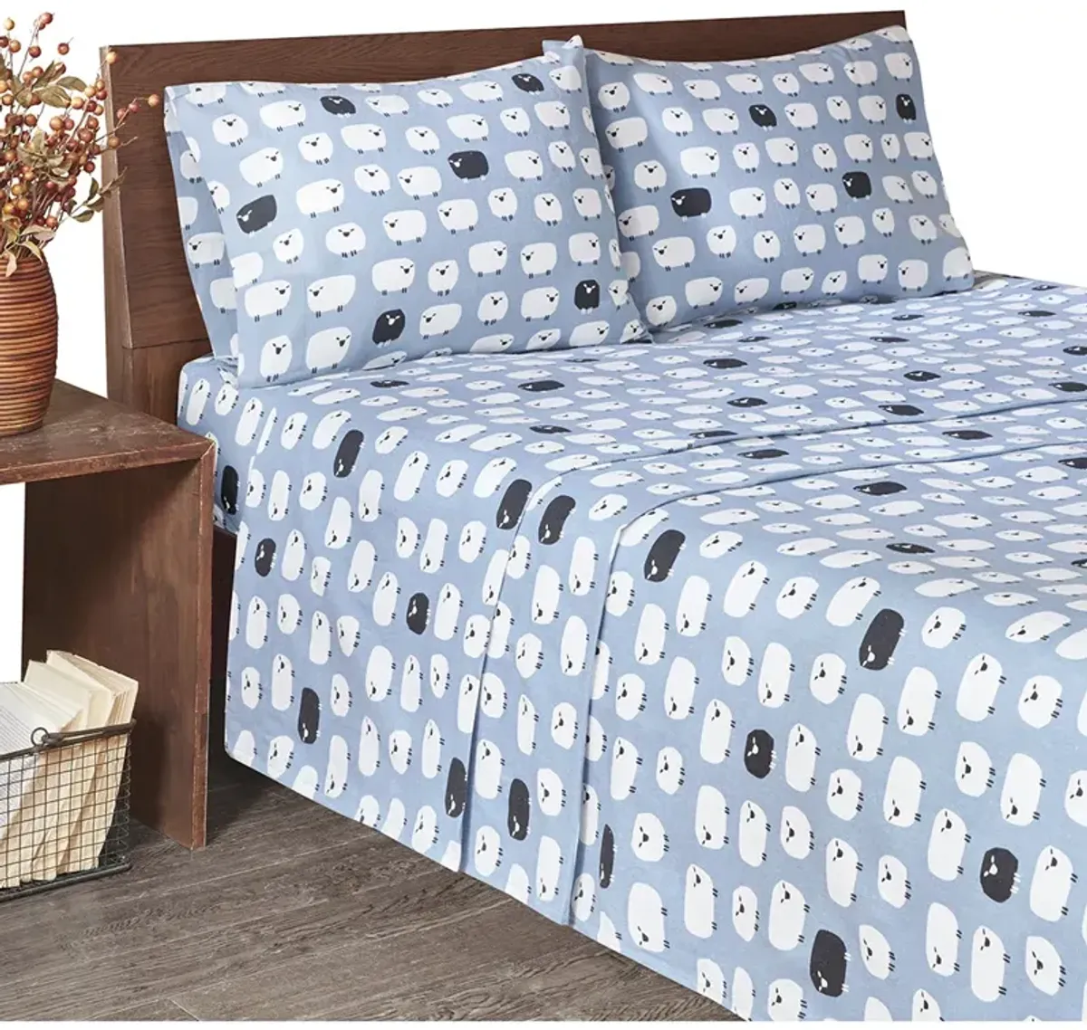 Woolrich Flannel Blue Sheep Sheet Set