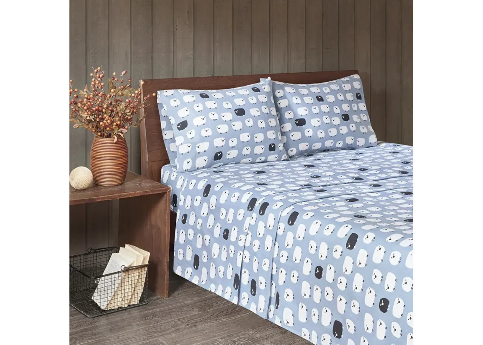 Woolrich Flannel Blue Sheep Sheet Set