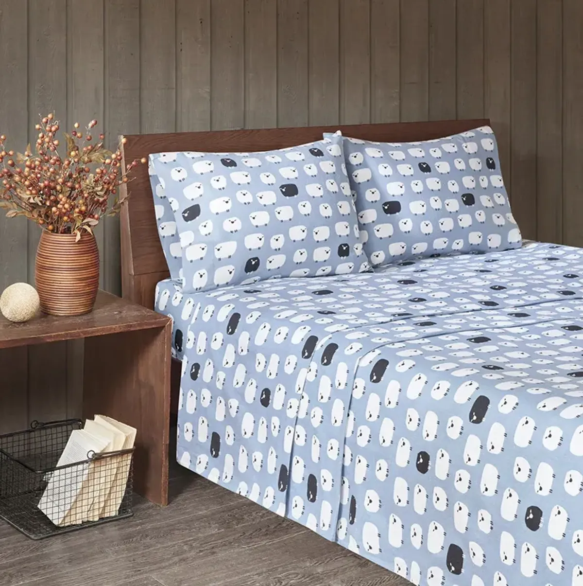 Woolrich Flannel Blue Sheep Sheet Set