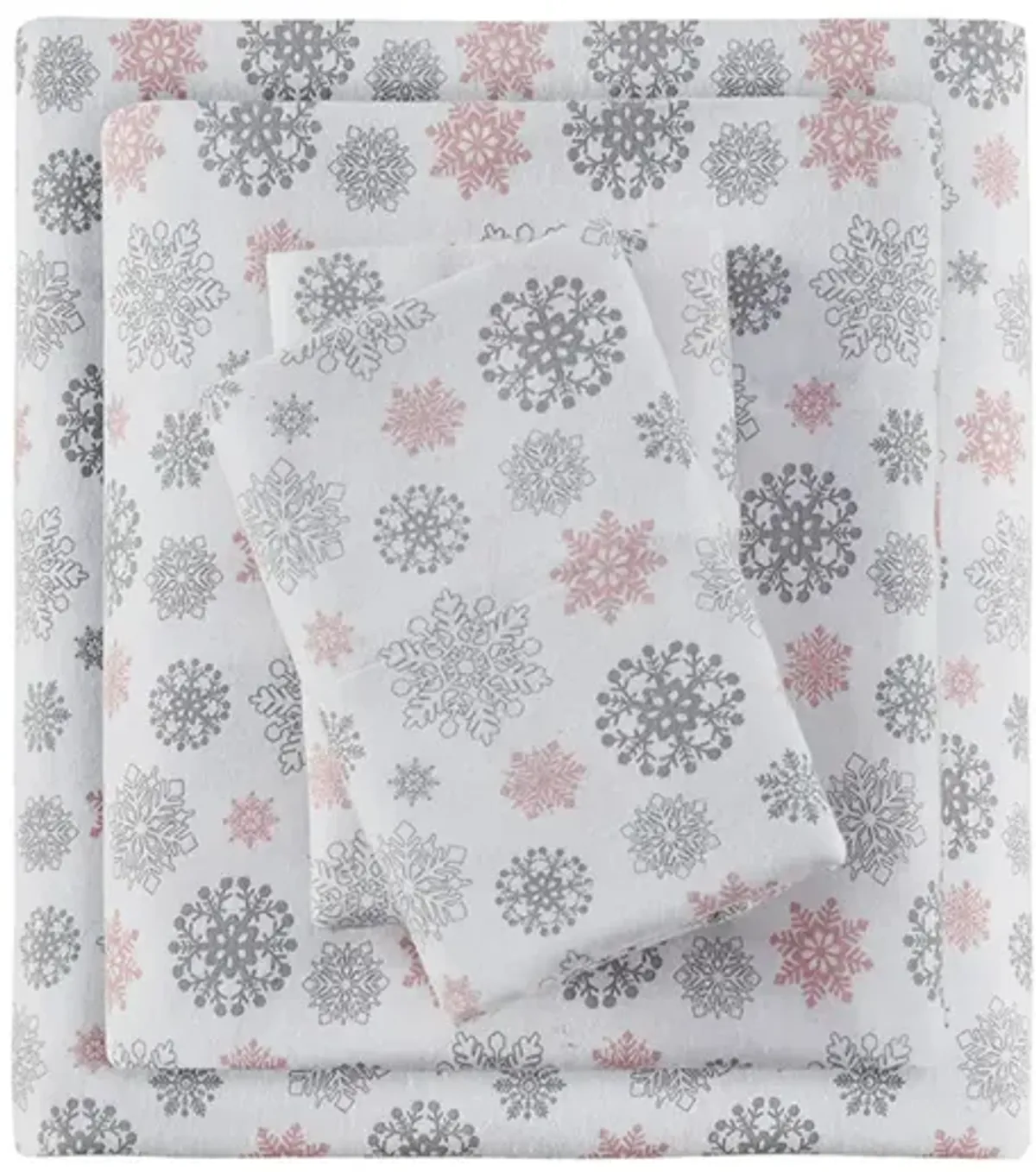 True North by Sleep Philosophy Cozy Flannel Pink/Grey Snowflakes Printed Sheet Set