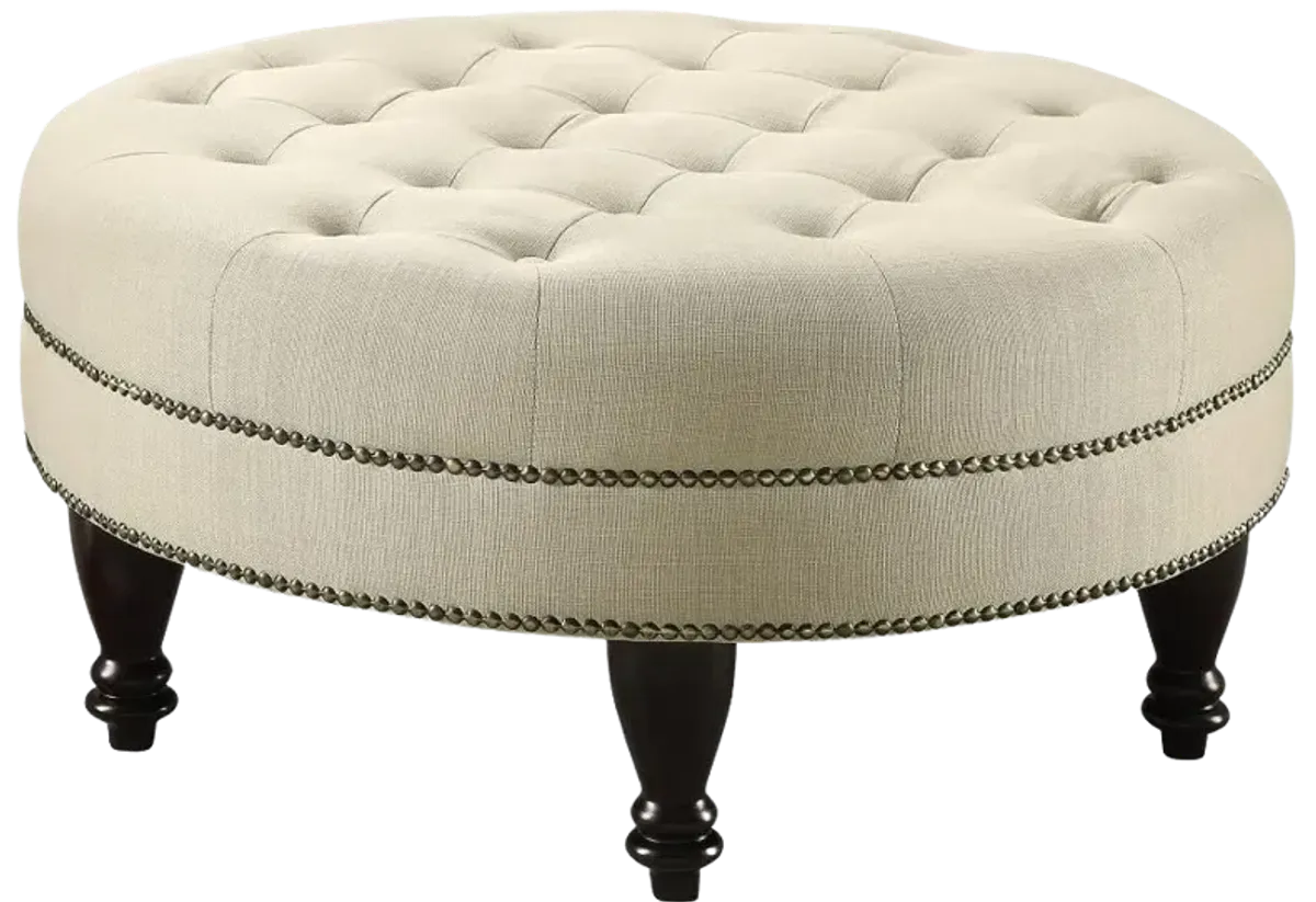 Adley round Upholstered Tufted Ottoman Oatmeal