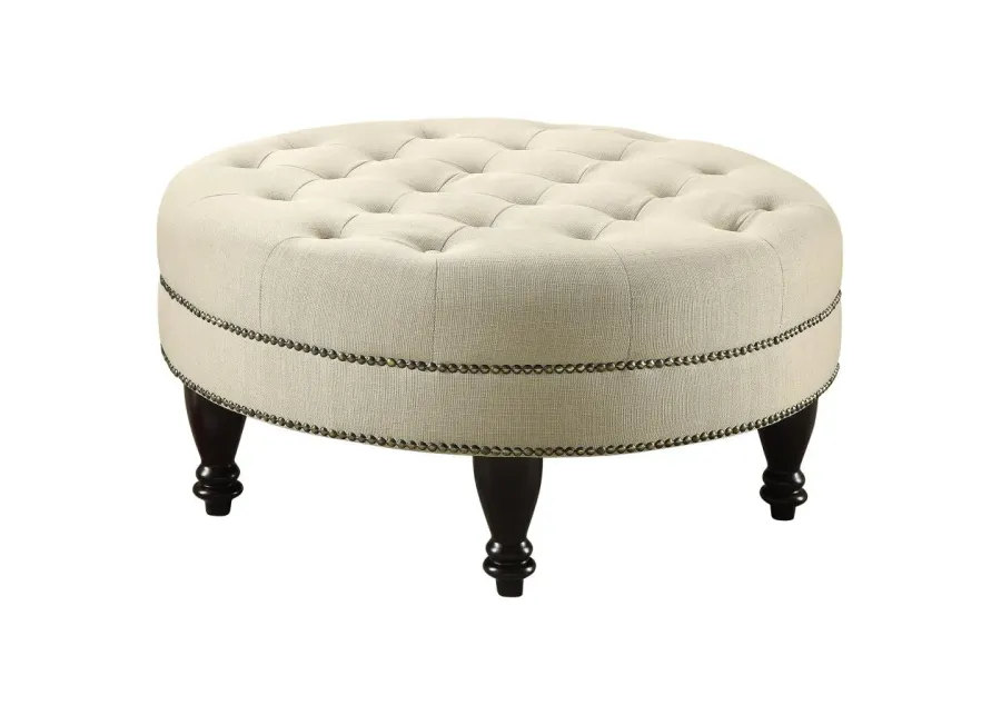 Adley round Upholstered Tufted Ottoman Oatmeal