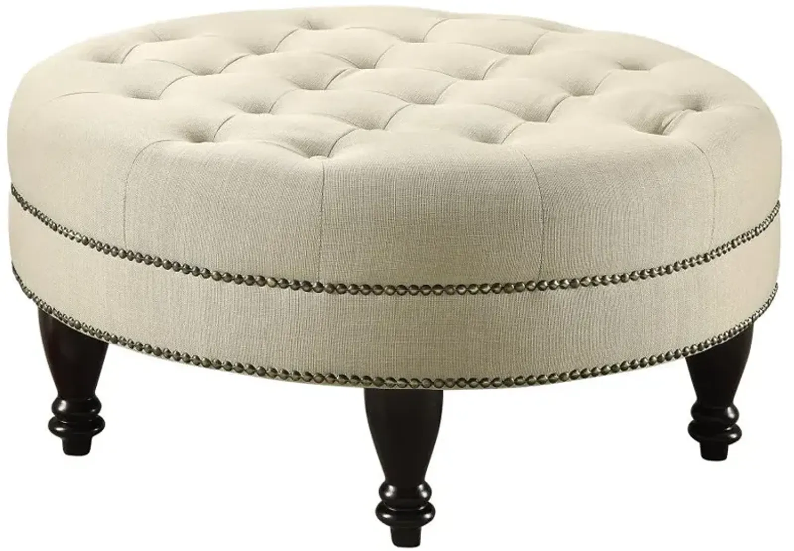 Adley round Upholstered Tufted Ottoman Oatmeal