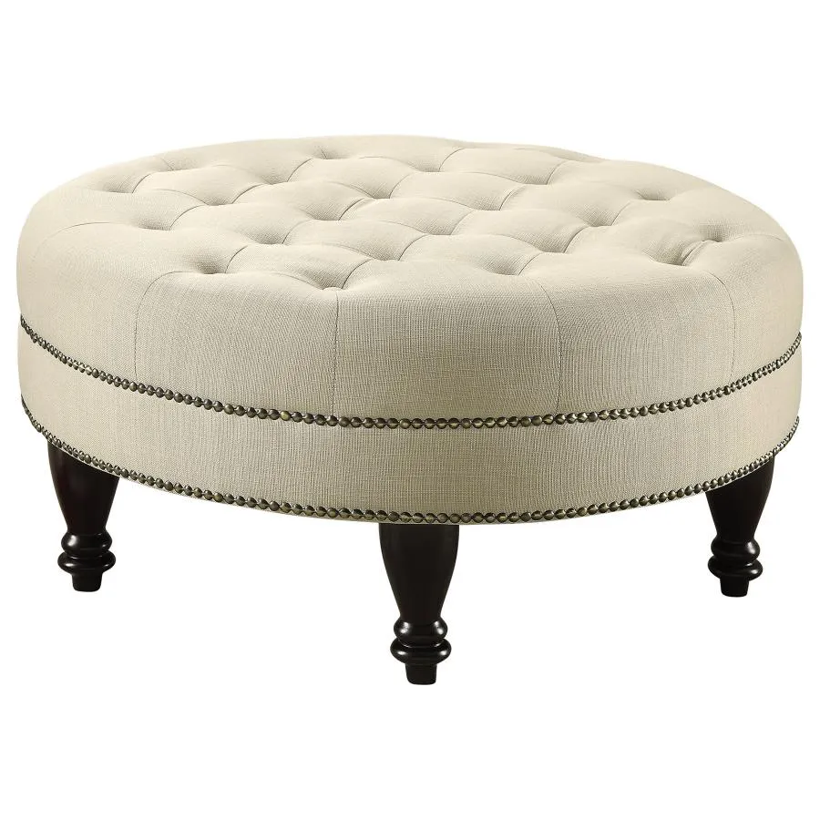 Adley round Upholstered Tufted Ottoman Oatmeal