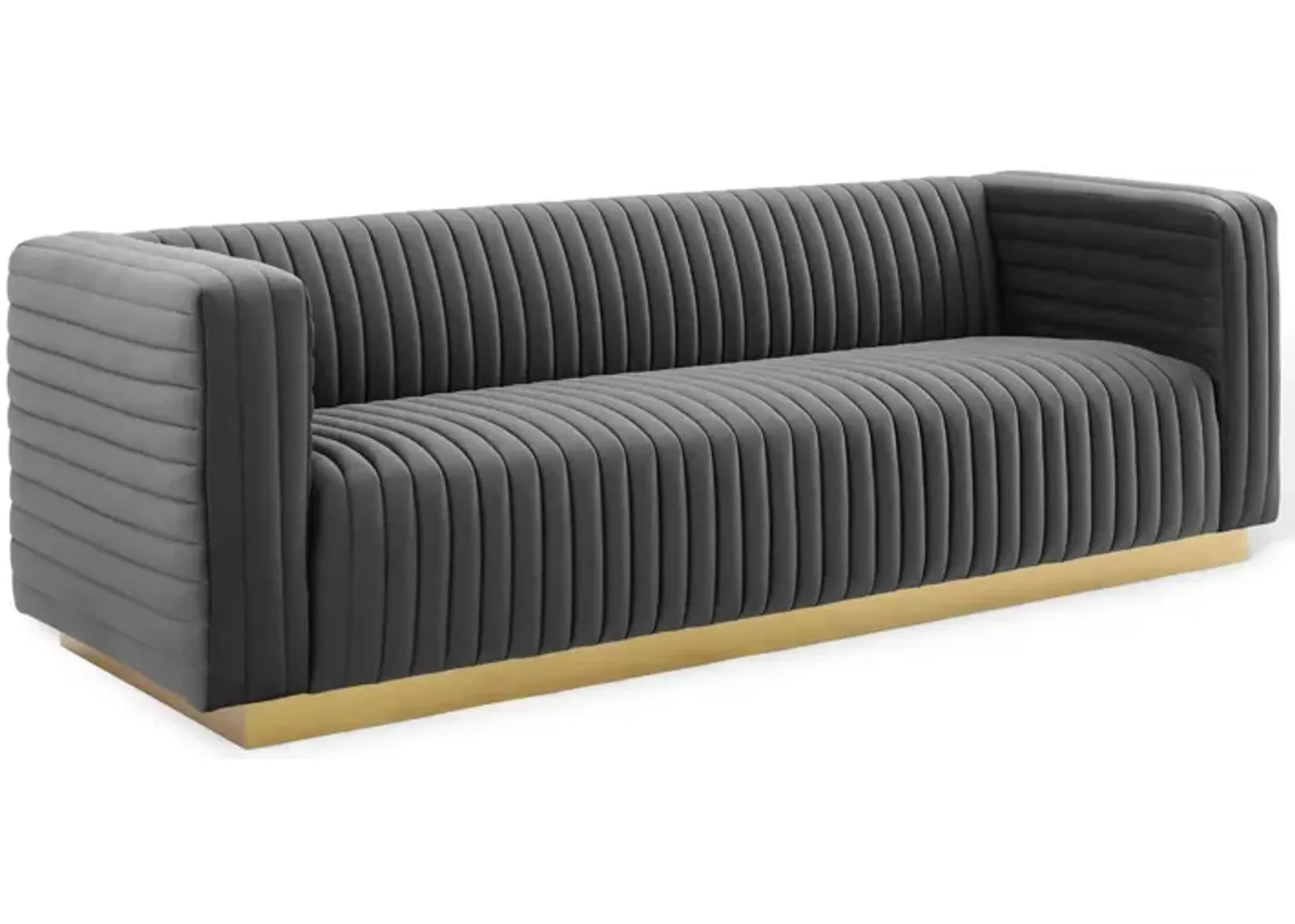 Charisma Channel Tufted Performance Velvet Living Room Sofa