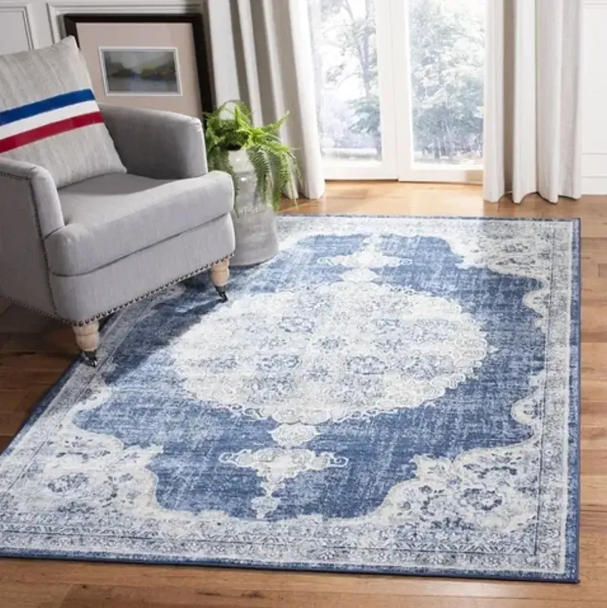 Brentwood 867 Navy / Ivory 8' X 10' Large Rectangle Powerloomed Rug