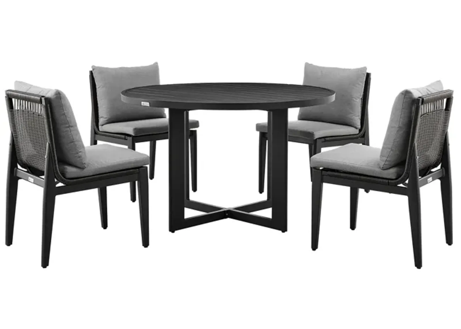 Cayman Outdoor Patio 5-Piece Round Dining Table Set in Aluminum with Grey Cushions