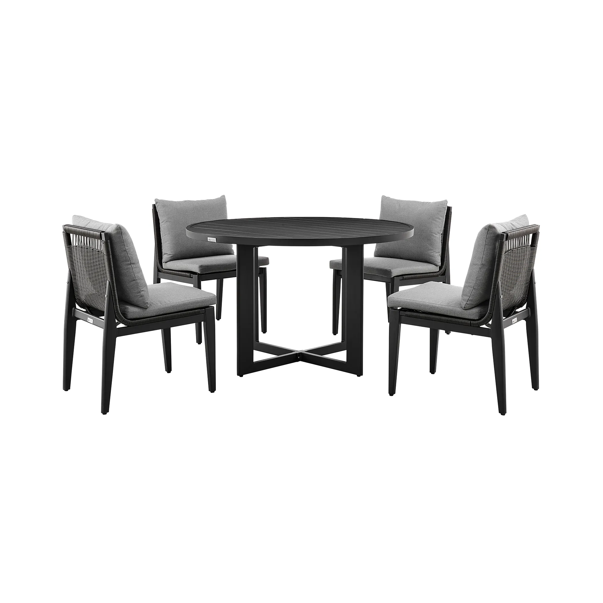 Cayman Outdoor Patio 5-Piece Round Dining Table Set in Aluminum with Grey Cushions