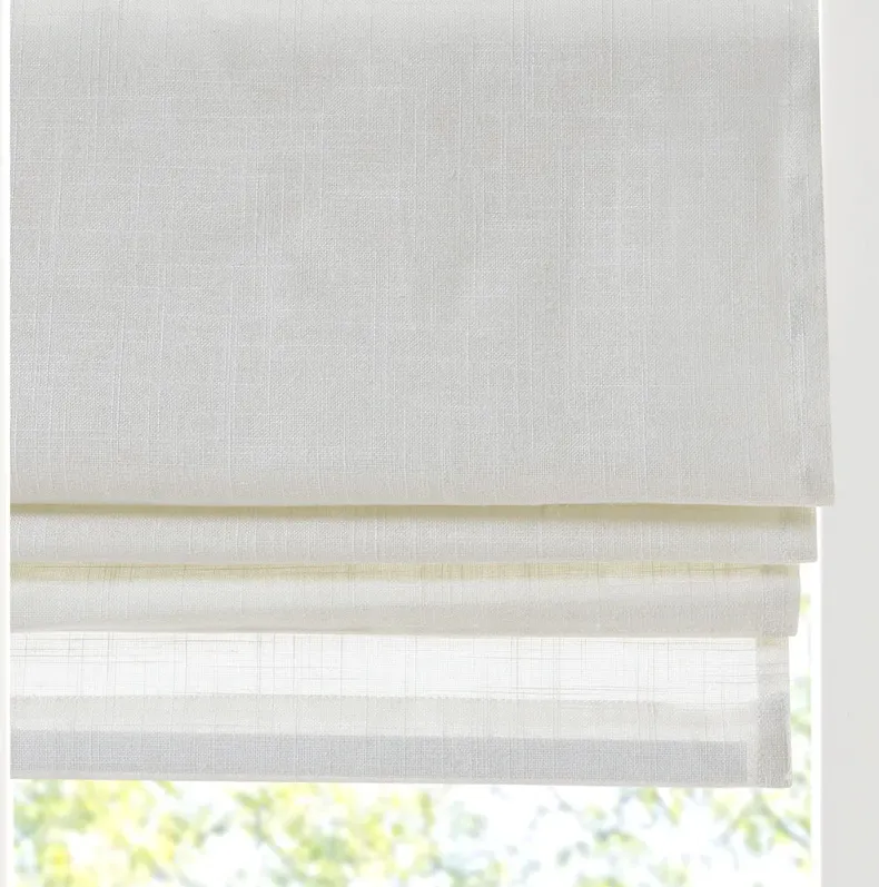 Madison Park Kyler White Linen Blend Light Filtering Cordless Roman Shade