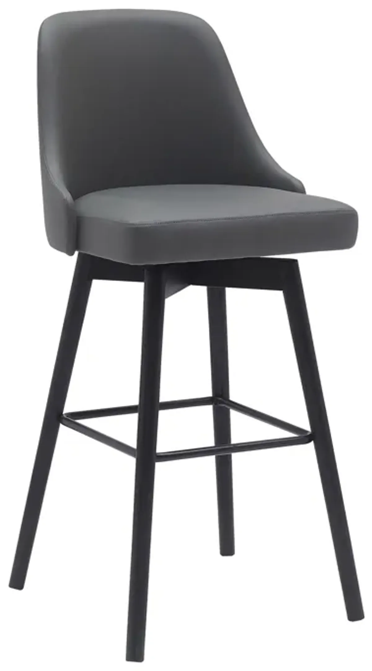 Sicily 30" Swivel Black Wood Bar Stool in Gray Faux Leather