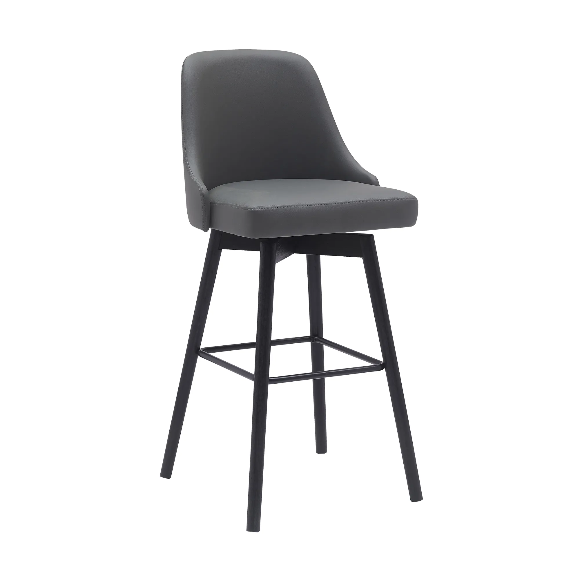 Sicily 30" Swivel Black Wood Bar Stool in Gray Faux Leather