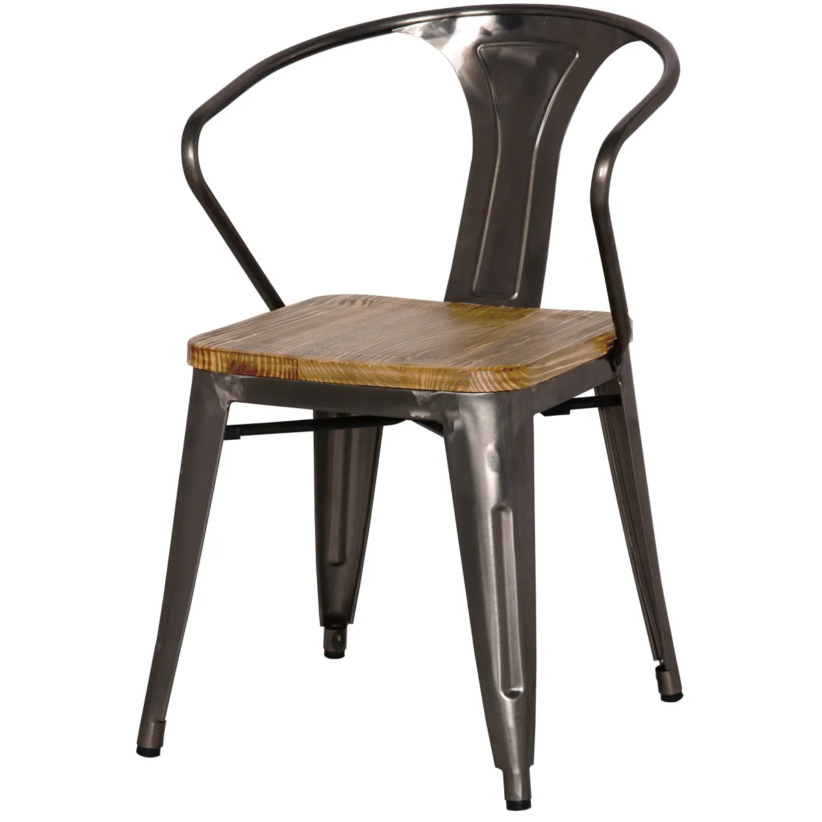 Metropolis Metal Dining Side Arm Chair Wood Seat, Gunmetal (Set of 4)