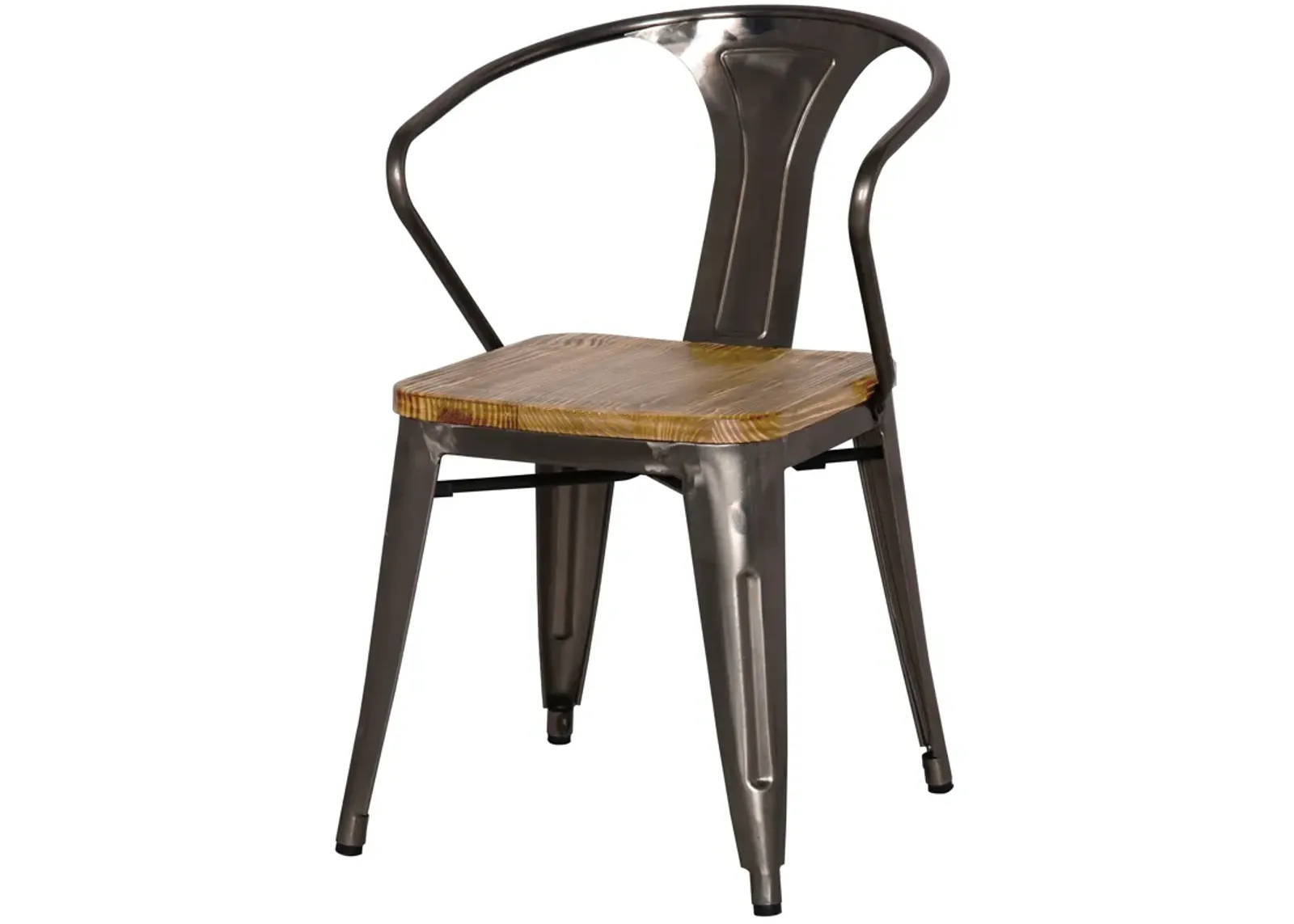 Metropolis Metal Dining Side Arm Chair Wood Seat, Gunmetal (Set of 4)