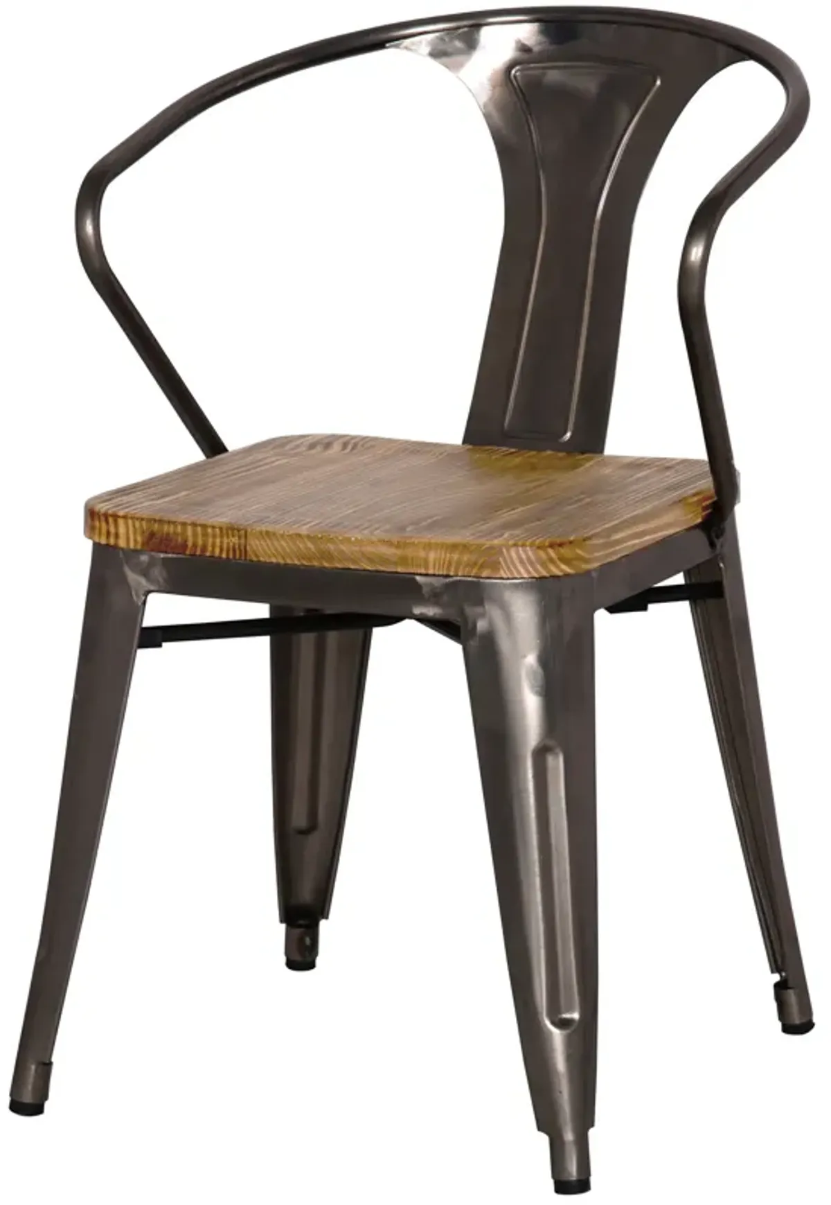 Metropolis Metal Dining Side Arm Chair Wood Seat, Gunmetal (Set of 4)