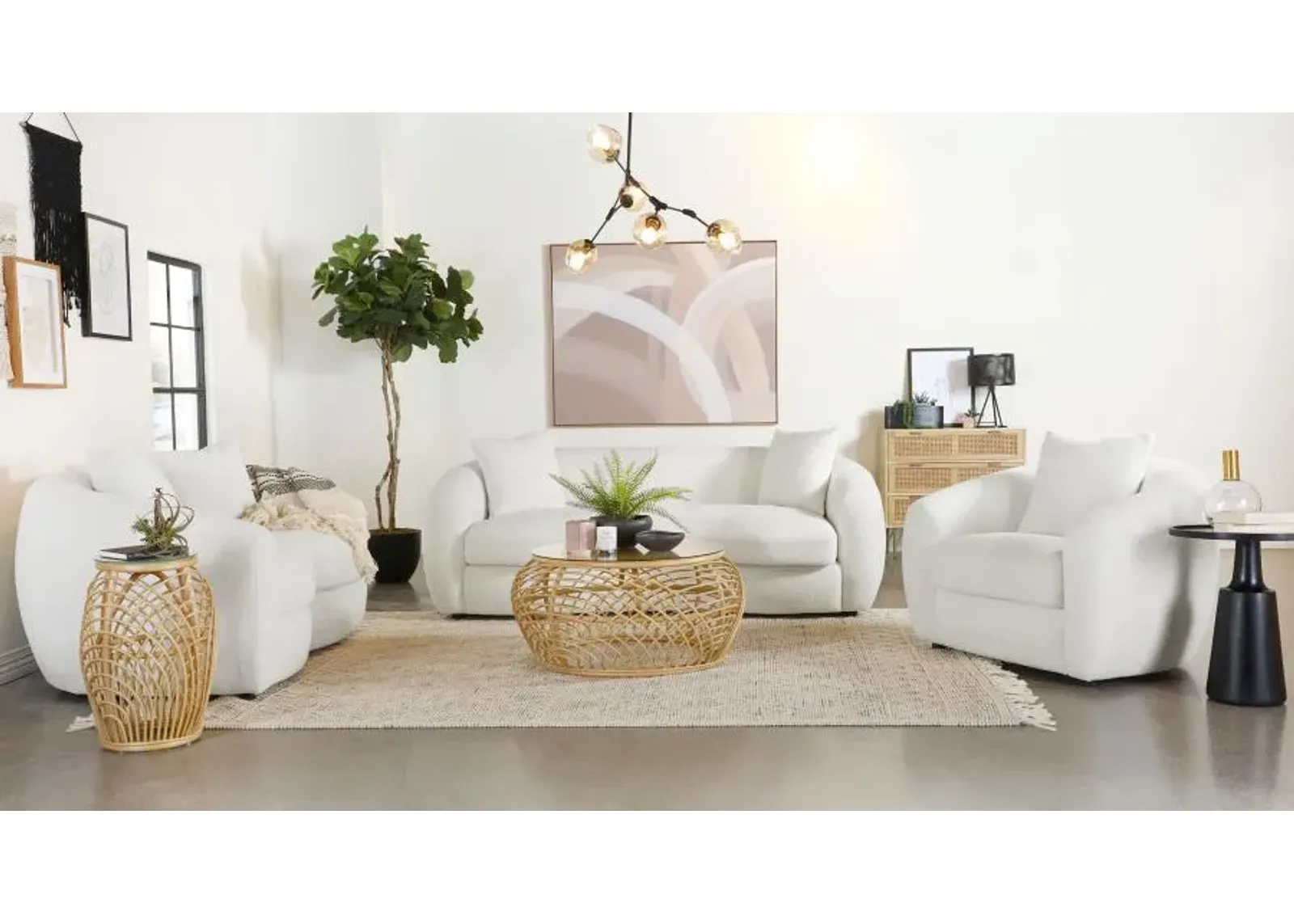 Isabella 3-piece Upholstered Tight Back Living Room Set White