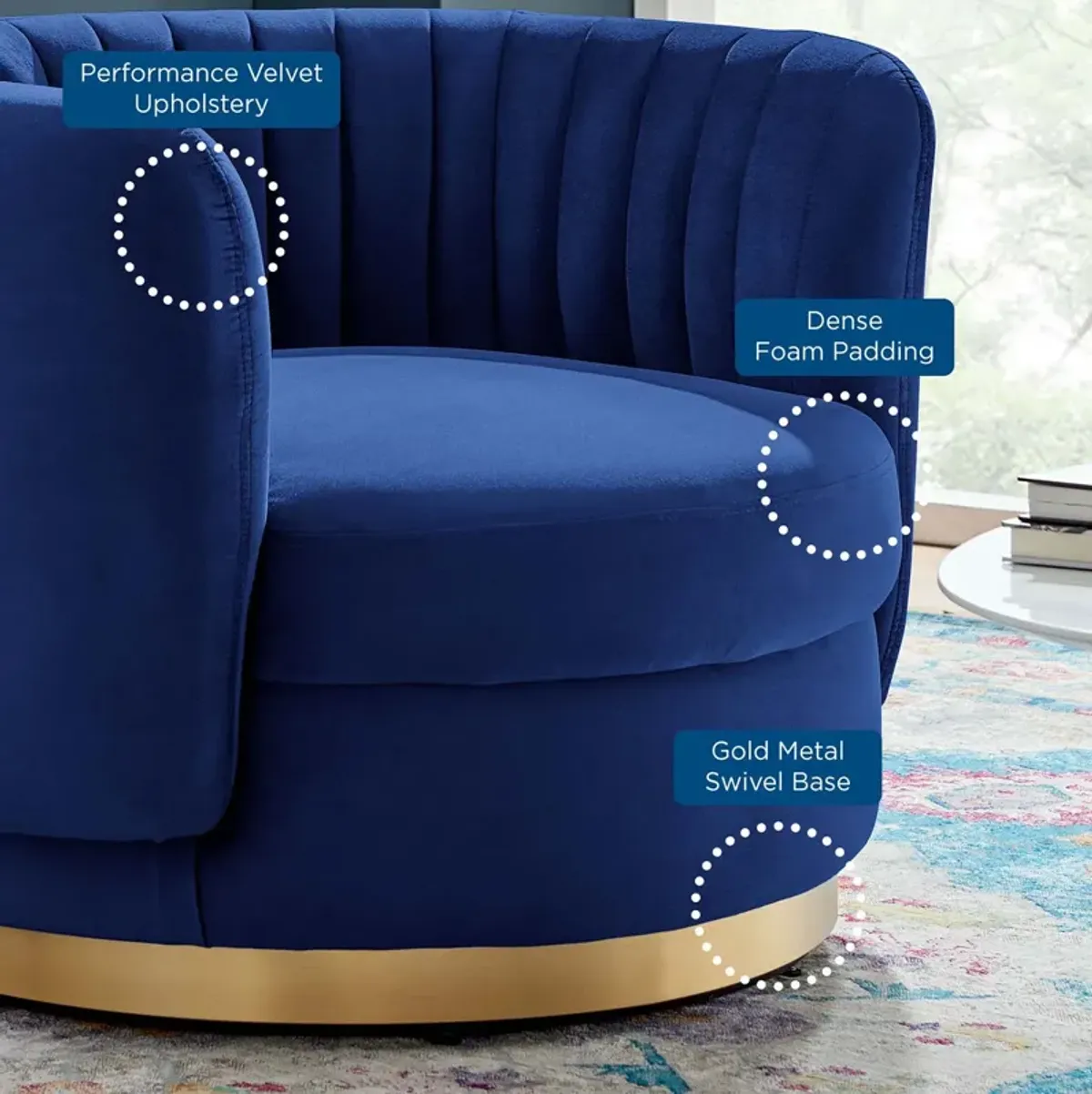 Embrace Tufted Performance Velvet Performance Velvet Swivel Chair