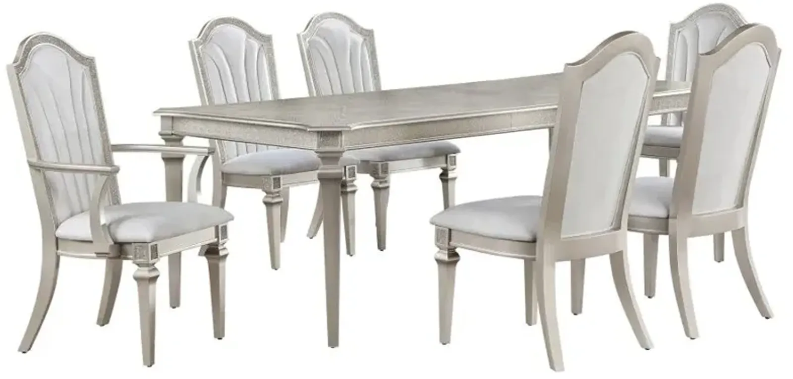 Evangeline 7-piece Dining Table Set with Extension Leaf Ivory and Silver Oak