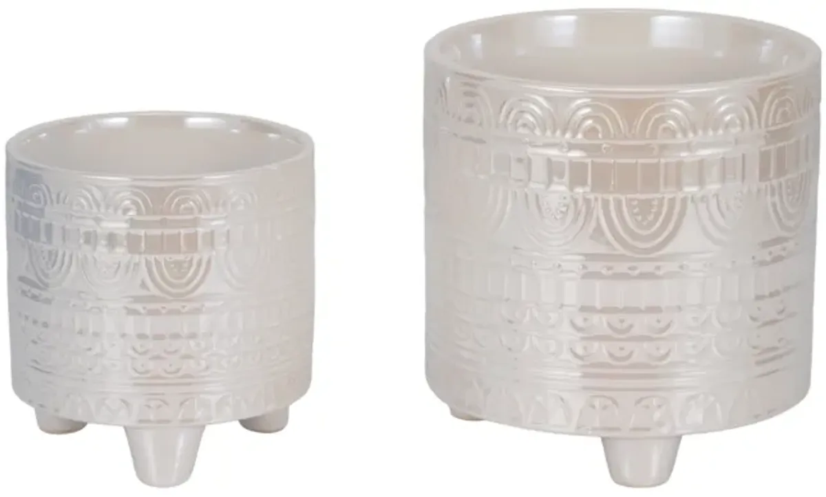 S/2 6/8" Iridescent Boheme Footed Planters, Ivory