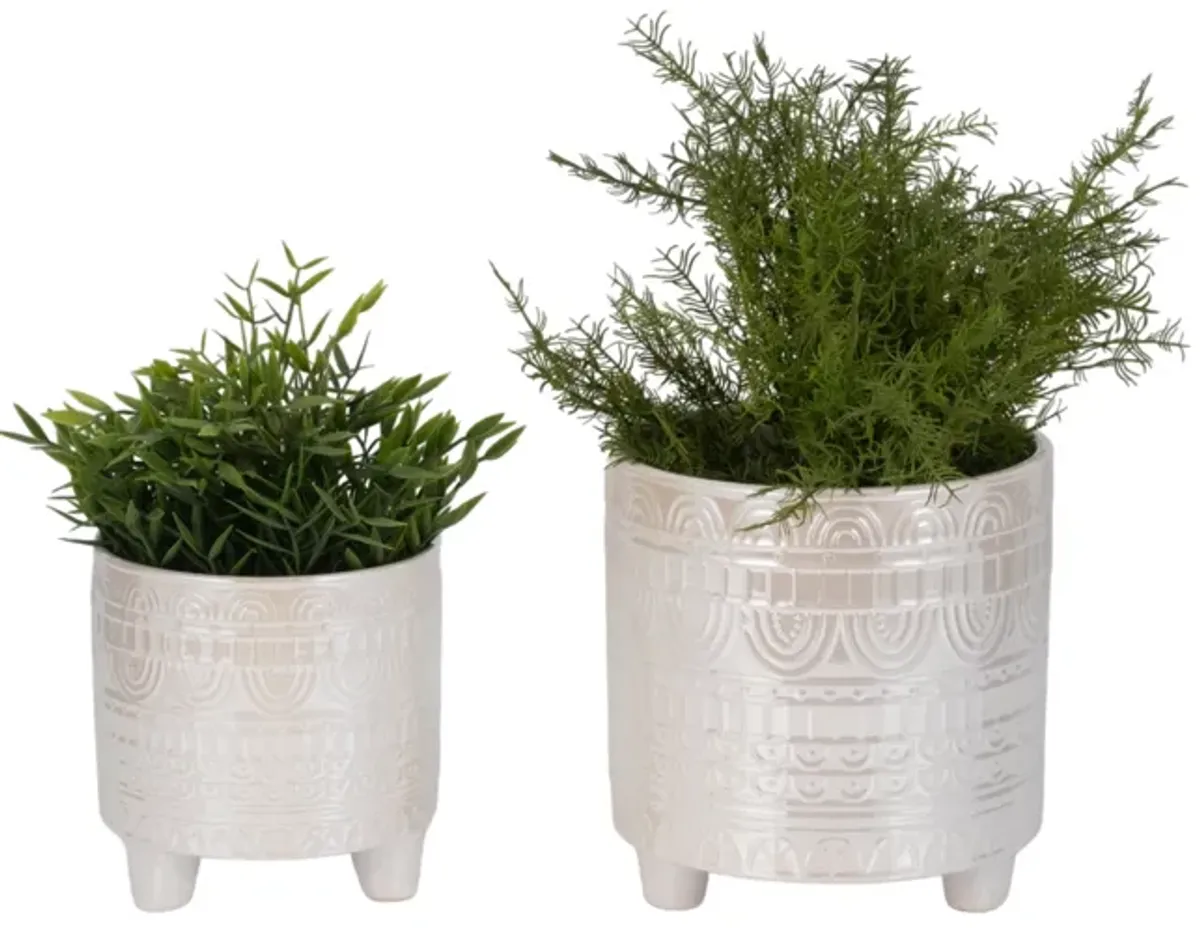 S/2 6/8" Iridescent Boheme Footed Planters, Ivory