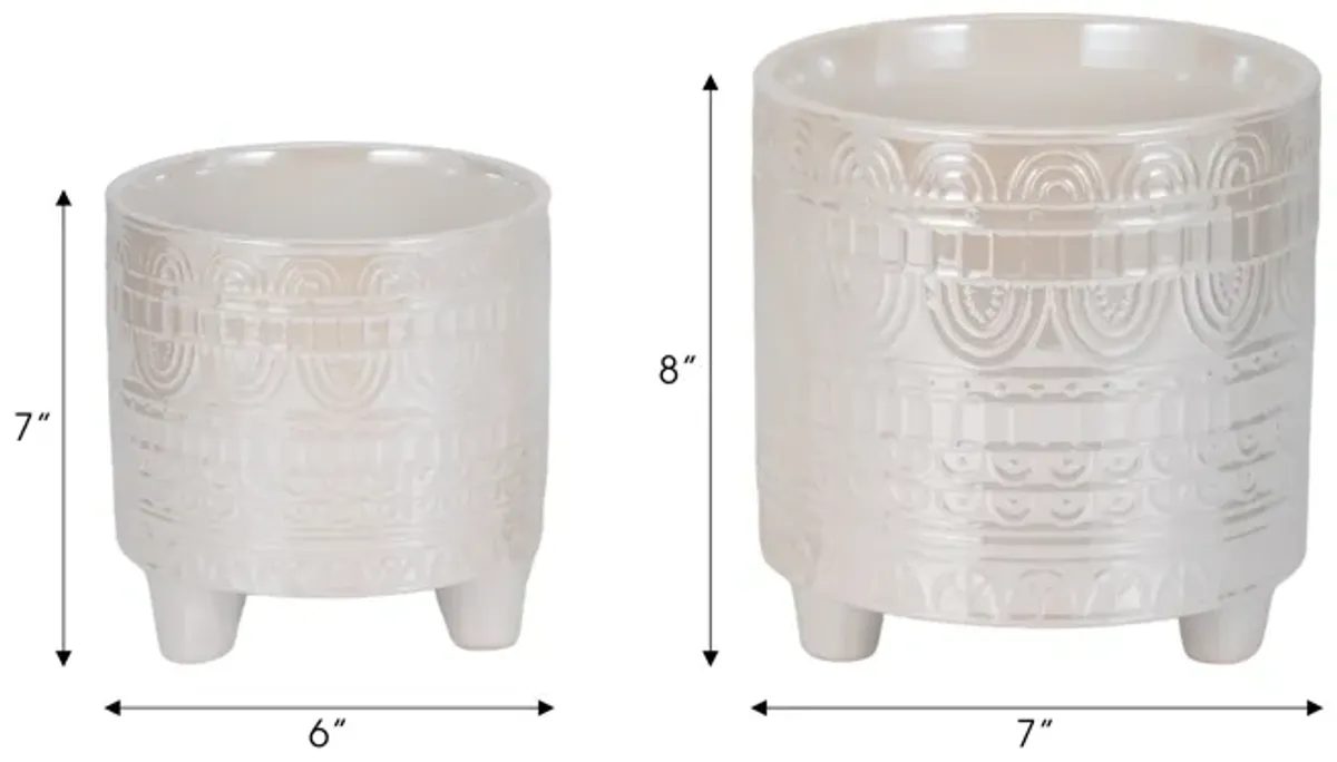 S/2 6/8" Iridescent Boheme Footed Planters, Ivory