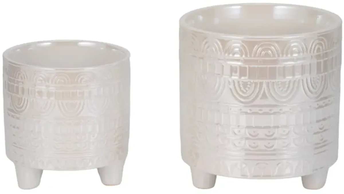 S/2 6/8" Iridescent Boheme Footed Planters, Ivory