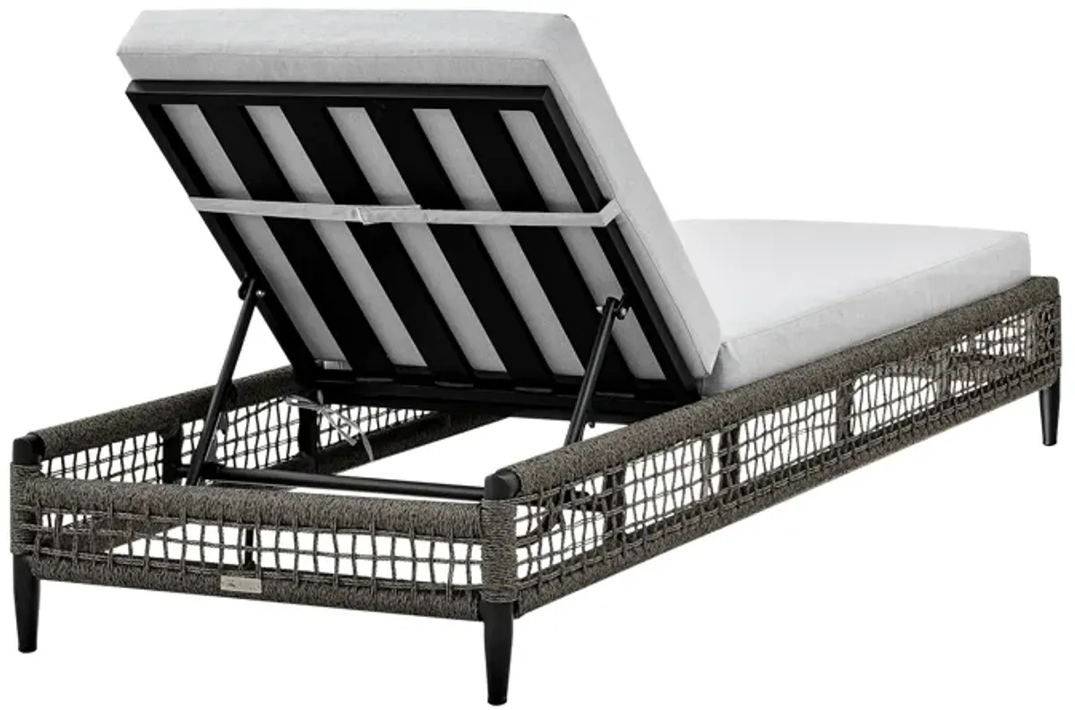 Felicia Outdoor Patio Adjustable Chaise Lounge Chair in Aluminum with Gray Rope and Cushions