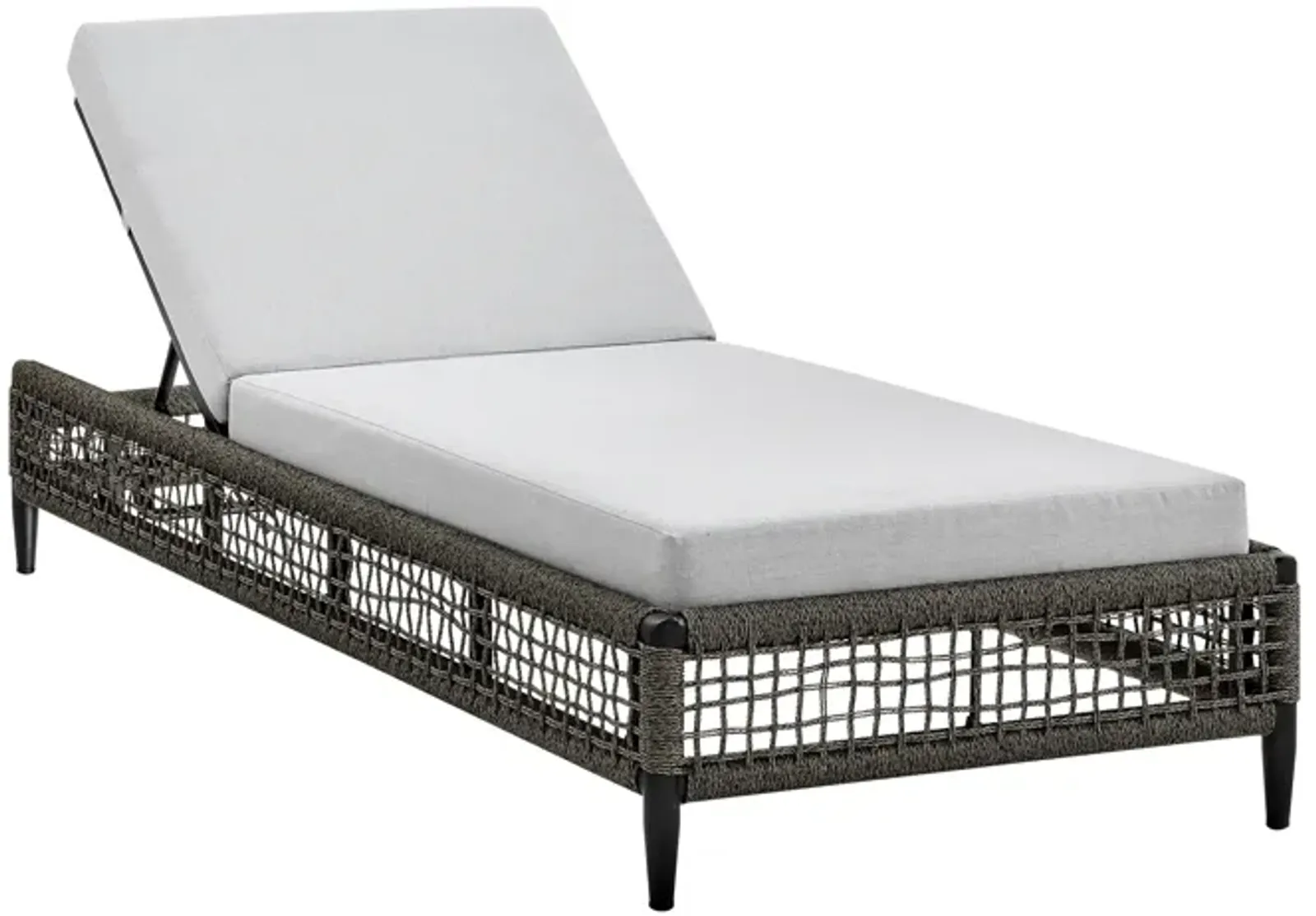 Felicia Outdoor Patio Adjustable Chaise Lounge Chair in Aluminum with Gray Rope and Cushions