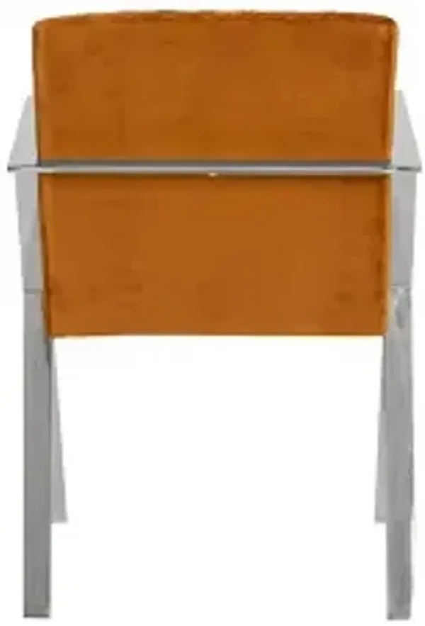 allure dining chair, quilted orange, stainless steel frame