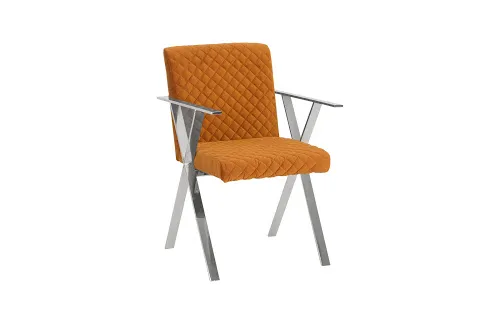 allure dining chair, quilted orange, stainless steel frame