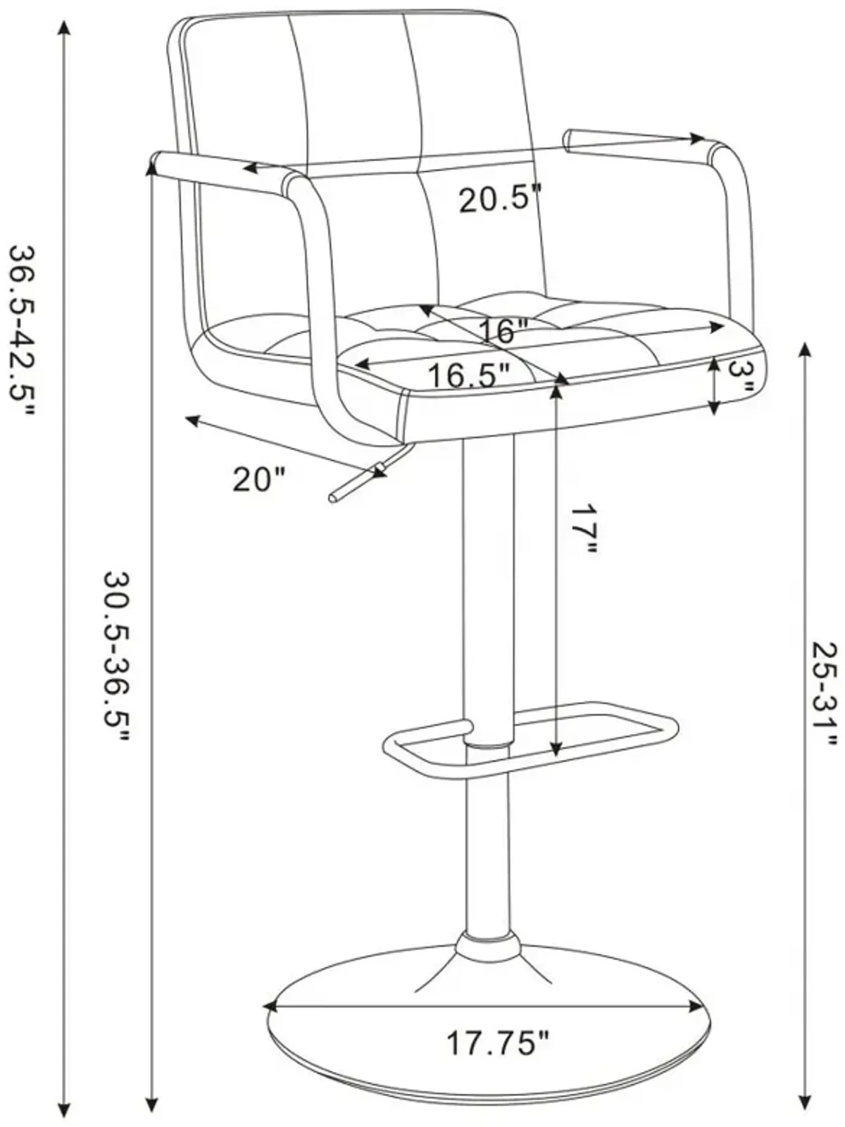 Palomar Adjustable Height Bar Stool Grey and Chrome