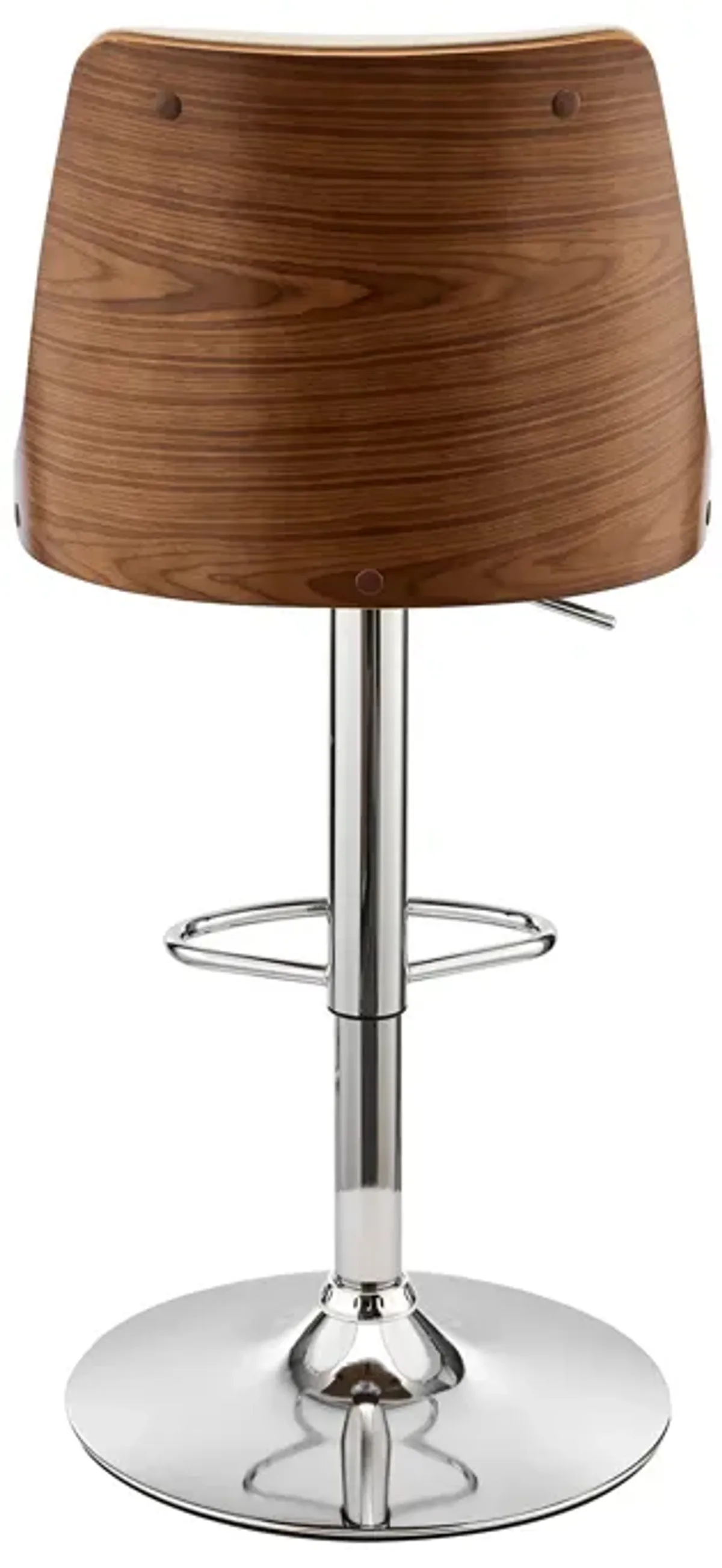 Jacob Adjustable and Swivel Cream Faux Leather and Walnut Wood Bar Stool with Chrome Base