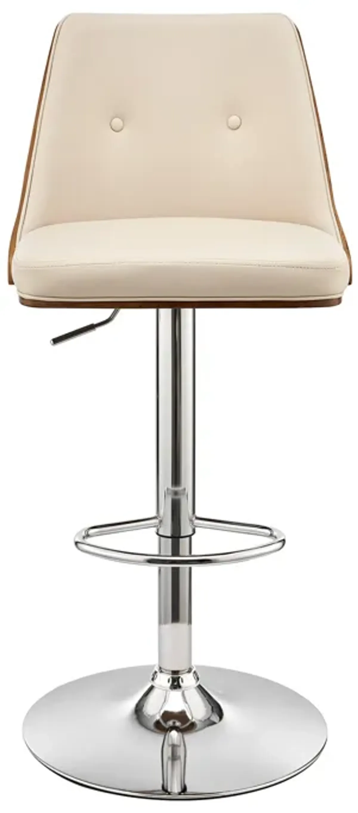 Jacob Adjustable and Swivel Cream Faux Leather and Walnut Wood Bar Stool with Chrome Base