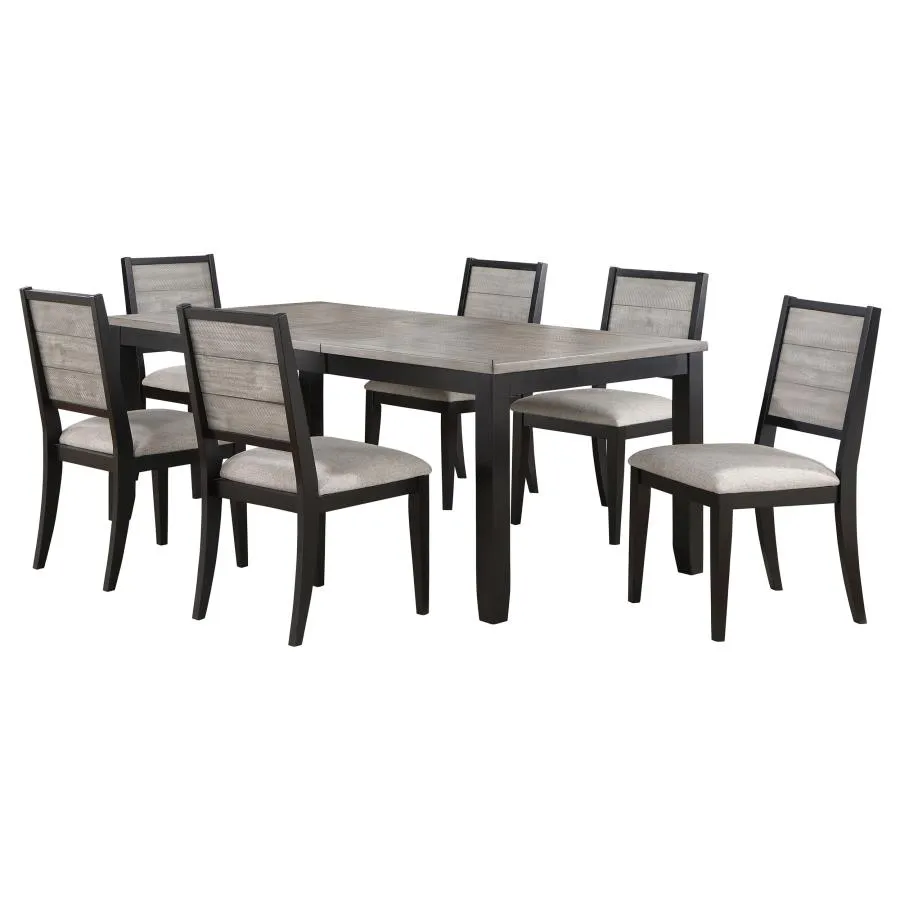 Elodie 7-piece Dining Table Set with Extension Leaf Grey and Black