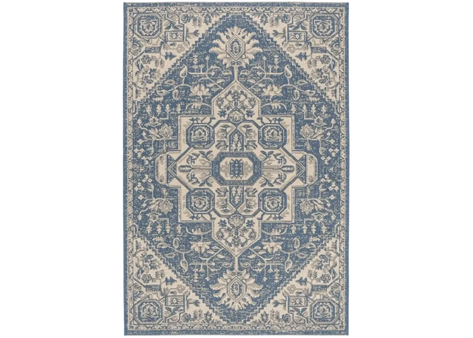 LINDEN 138 Collection LND138N-5 Cream / Blue 5'-3" X 7'-6"