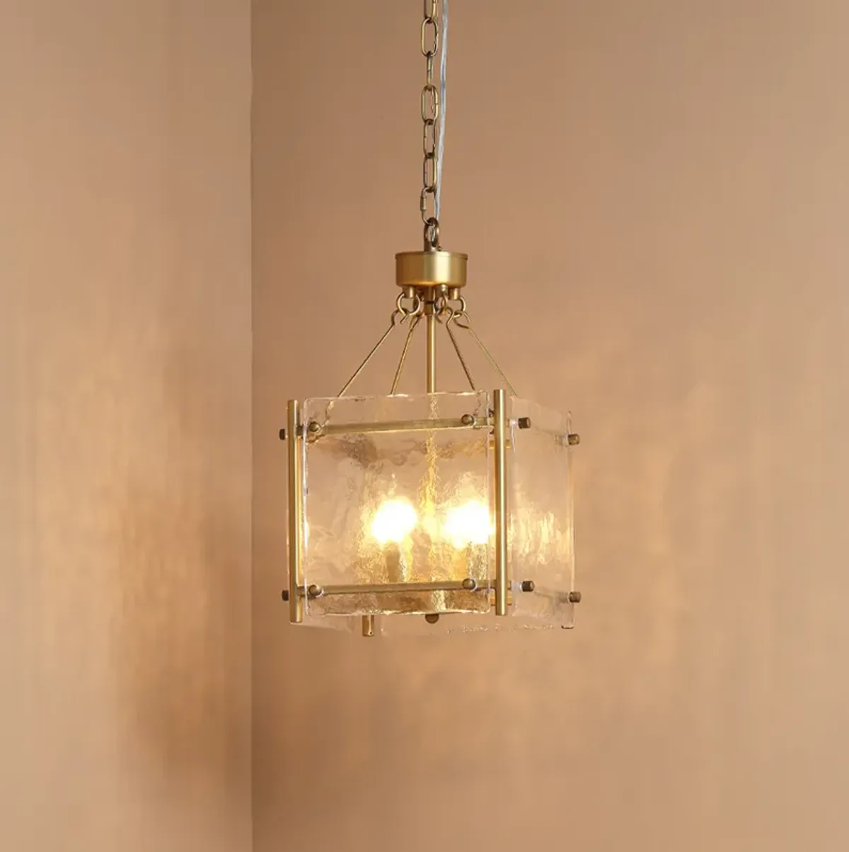 Glenn Small Square Metal Chandelier, Antique Brass