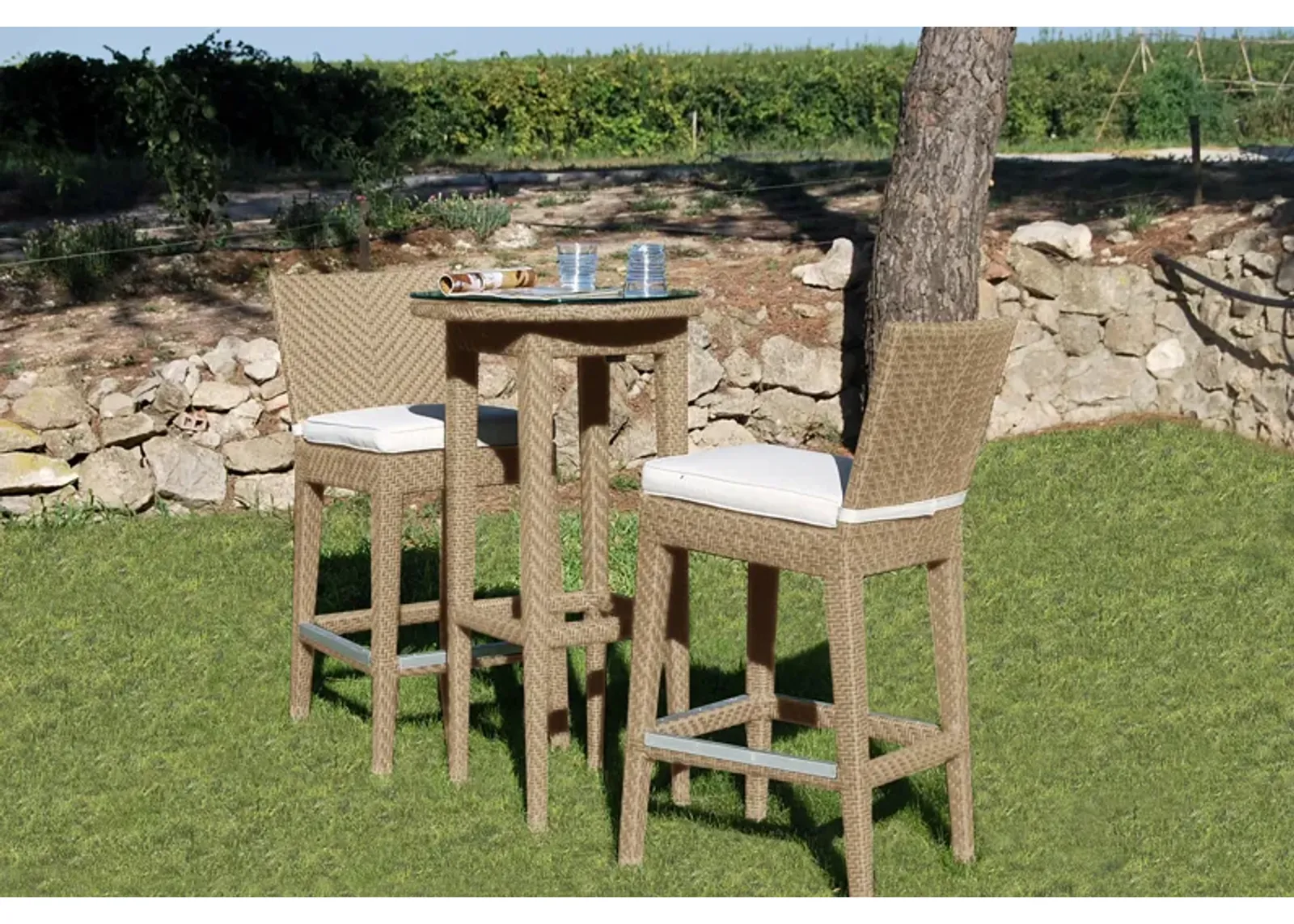 Panama Jack Austin 3-Piece Round Pub Table Set with Cushions