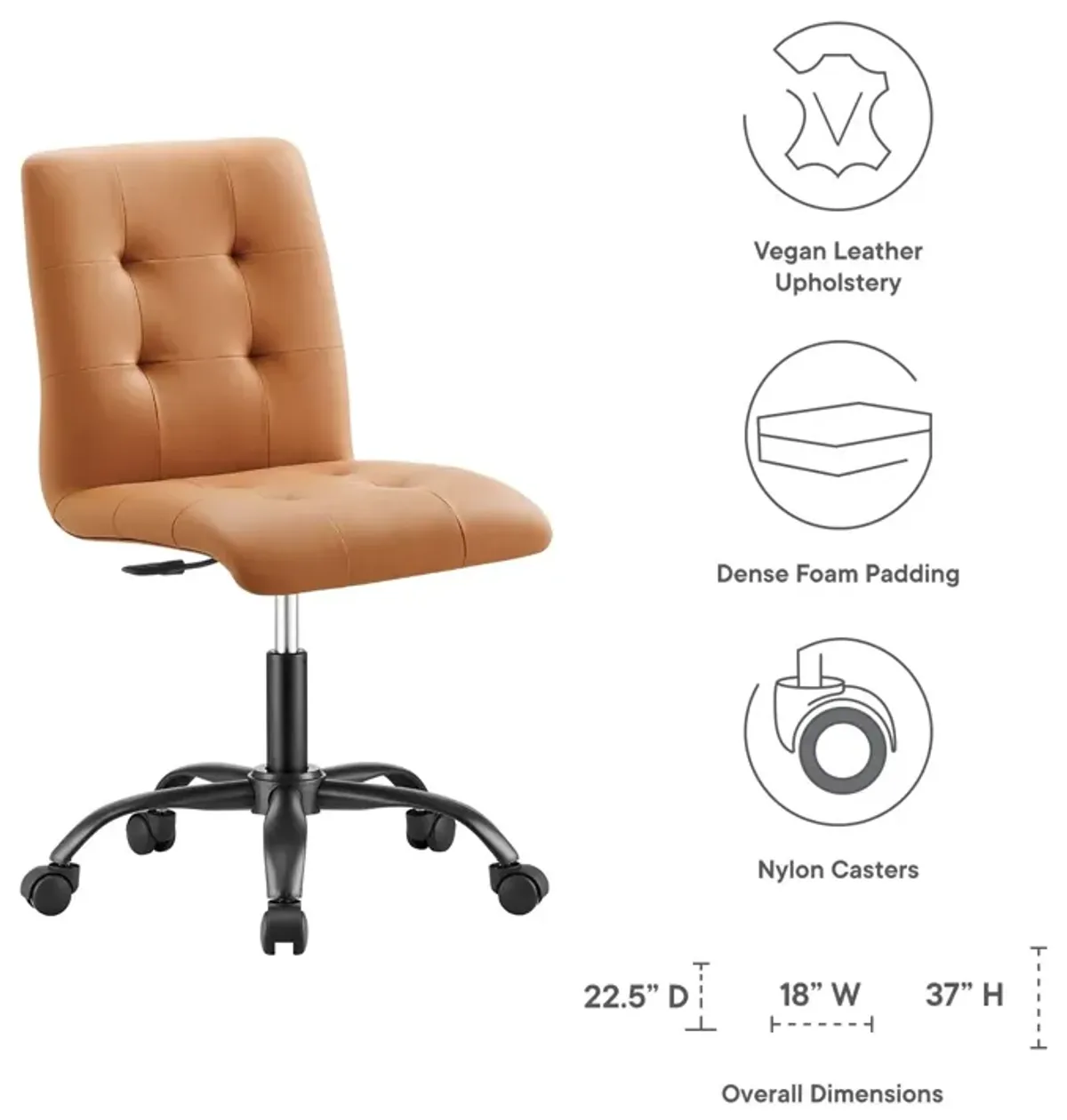 Prim Armless Vegan Leather Office Chair