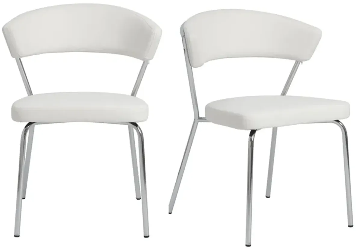 Draco Dining Chair in White with Chrome Legs - Set of 2