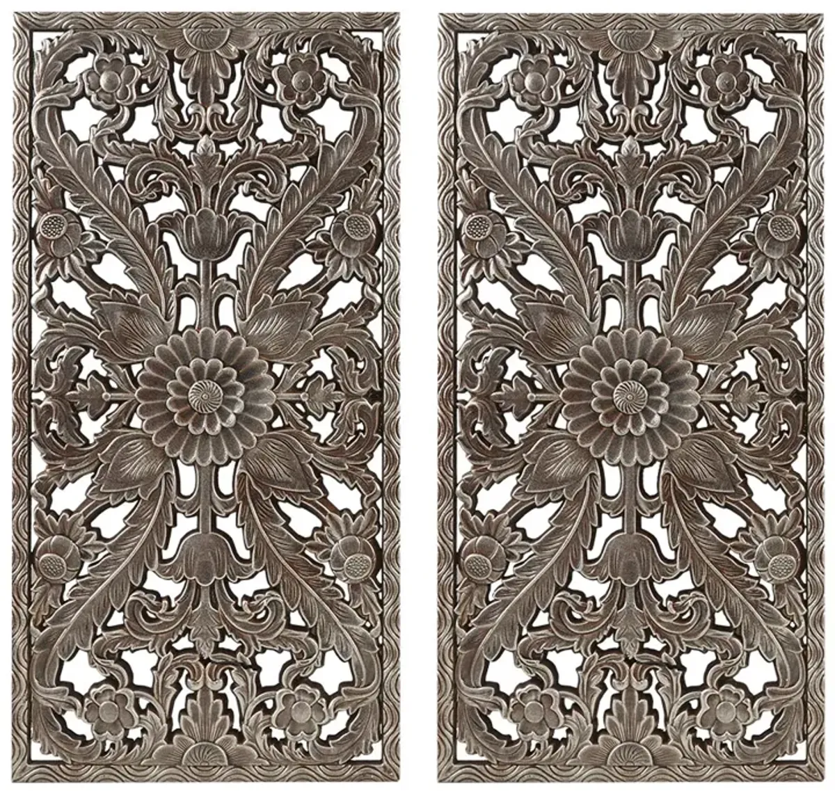 Madison Park Botanical Panel Bronze Distressed Carved Wood 2-piece Wall Decor Set