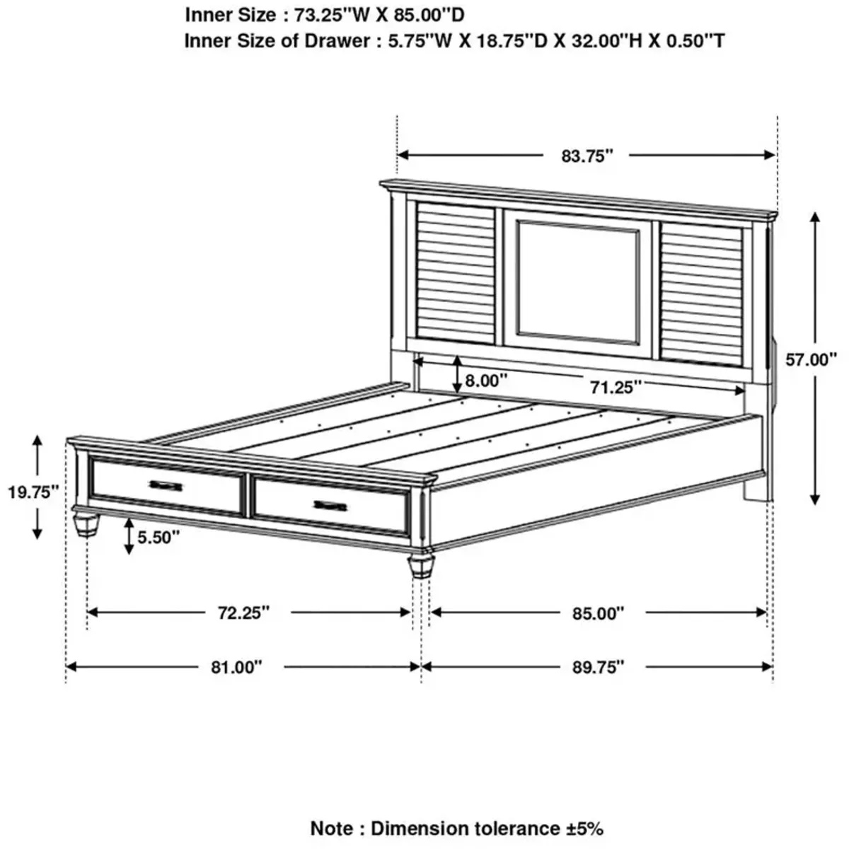 Franco California King Storage Bed Antique White