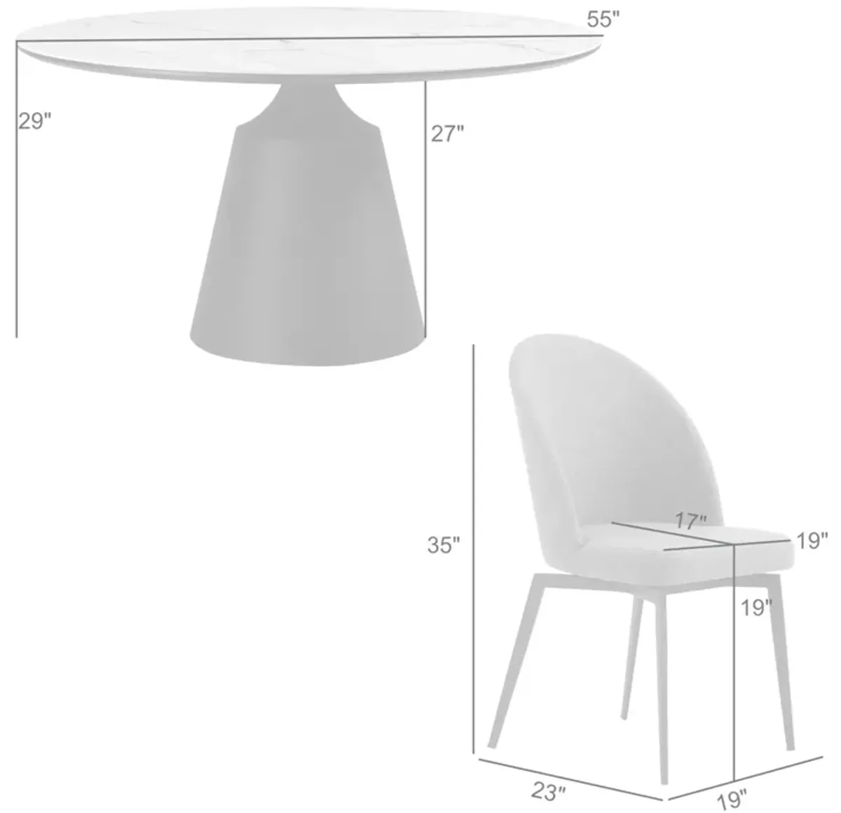 Knox Sunny 5 Piece Dining Set with Gray Fabric Chairs