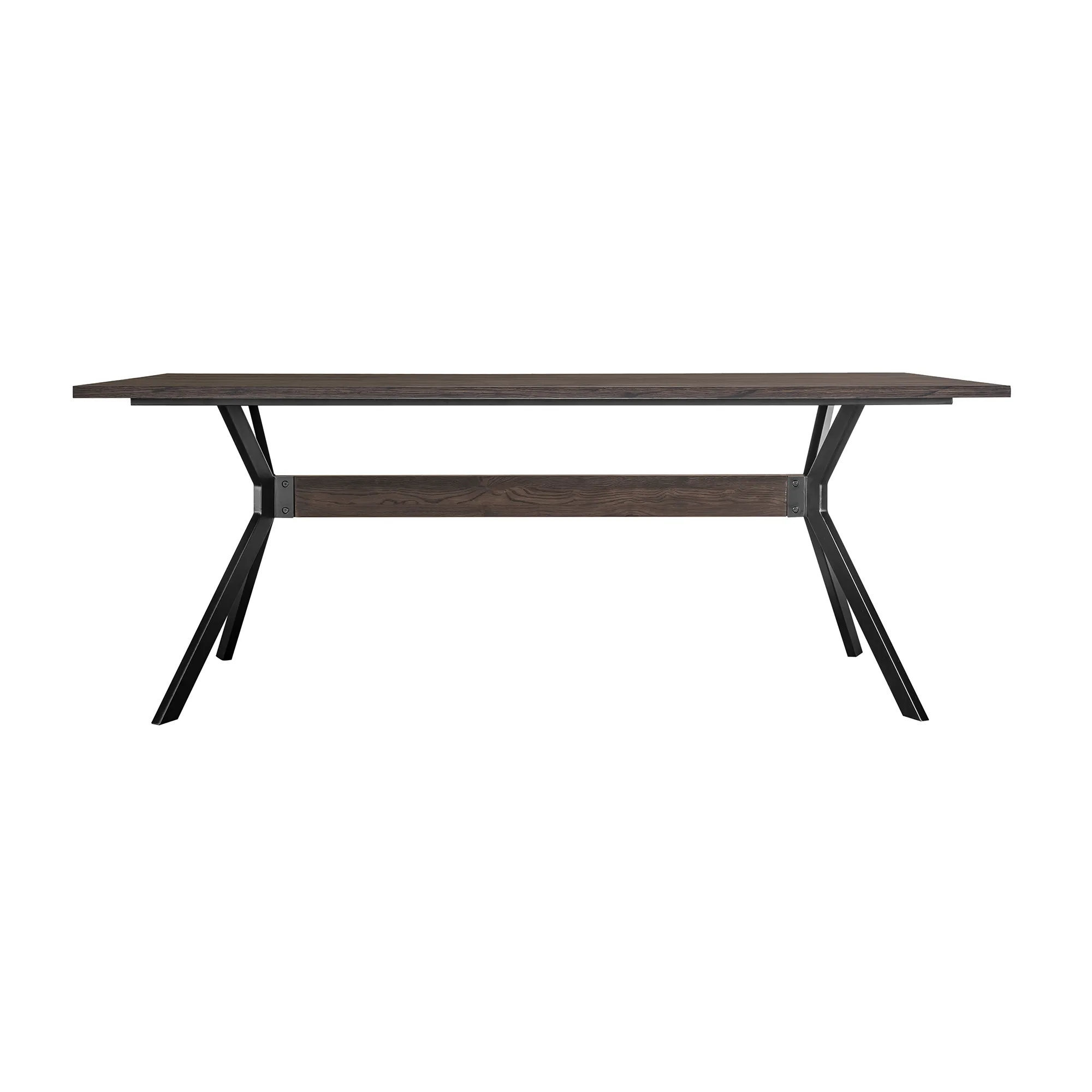 Nevada Rustic Oak Wood Trestle Base Dining Table In Dark Brown