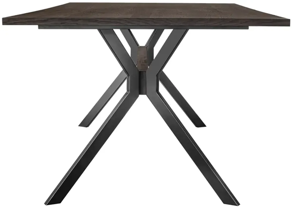 Nevada Rustic Oak Wood Trestle Base Dining Table In Dark Brown